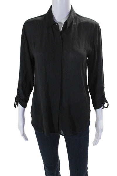 BB Dakota Womens Button Front 3/4 Sleeve Collared Shirt Black Size Small