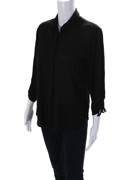 BB Dakota Womens Button Front 3/4 Sleeve Collared Shirt Black Size Small