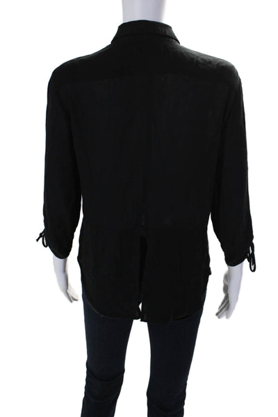 BB Dakota Womens Button Front 3/4 Sleeve Collared Shirt Black Size Small