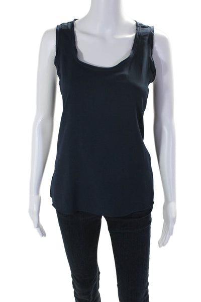 Ecru Womens Scoop Neck Side Slit Boxy Tank Top Navy Blue Size Small