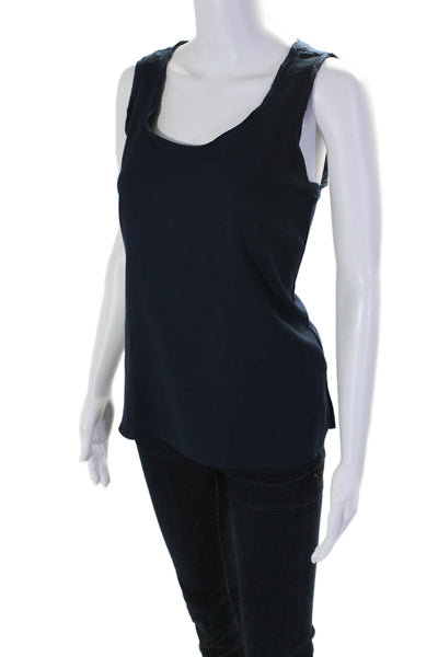 Ecru Womens Scoop Neck Side Slit Boxy Tank Top Navy Blue Size Small