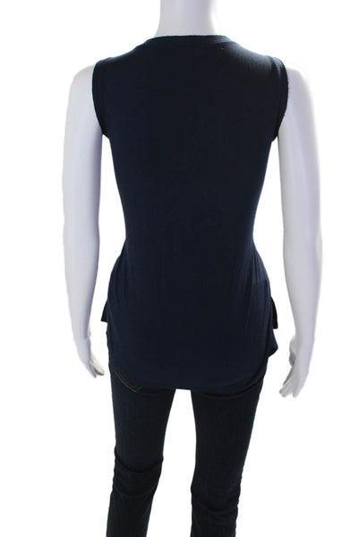 Ecru Womens Scoop Neck Side Slit Boxy Tank Top Navy Blue Size Small