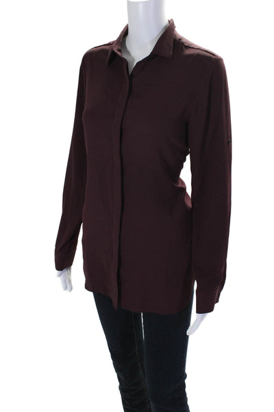 DKNY Womens Button Front Long Sleeve Collared Shirt Merlot Purple Size XS