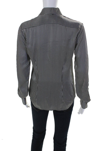 Ralph Lauren Black Label Womens Tie Neck Striped Silk Shirt Black White Size 2