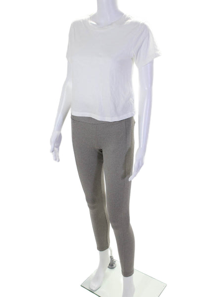 Athleta Womens Powerful Tee Shirt Ankle Leggings White Brown Size XS Small