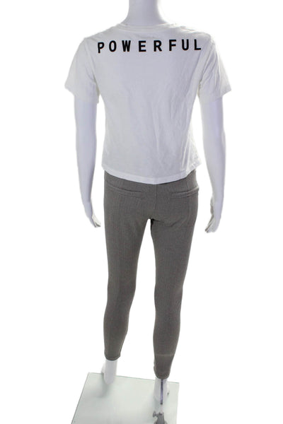 Athleta Womens Powerful Tee Shirt Ankle Leggings White Brown Size XS Small