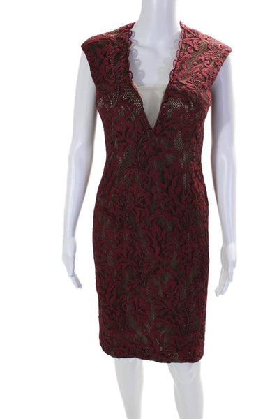 Alberto Makali Womens Sleeveless Open Back V Neck Lace Overlay Dress Red Medium