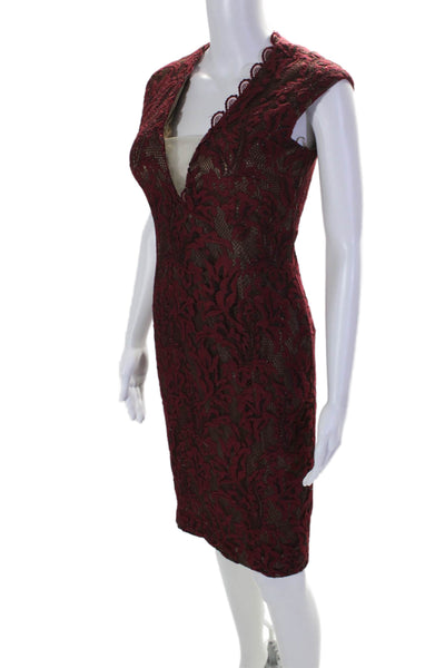 Alberto Makali Womens Sleeveless Open Back V Neck Lace Overlay Dress Red Medium