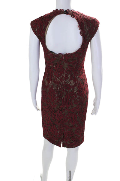 Alberto Makali Womens Sleeveless Open Back V Neck Lace Overlay Dress Red Medium