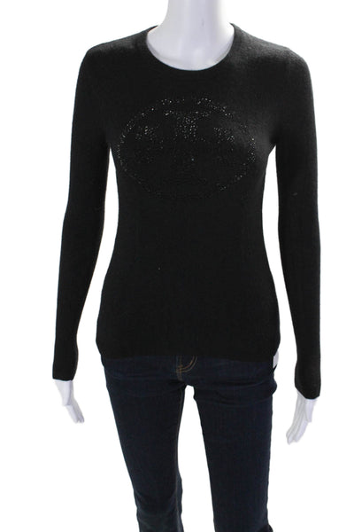 Tory Burch Women's Round Neck Long Sleeves Embellish Sweater Black Size XS