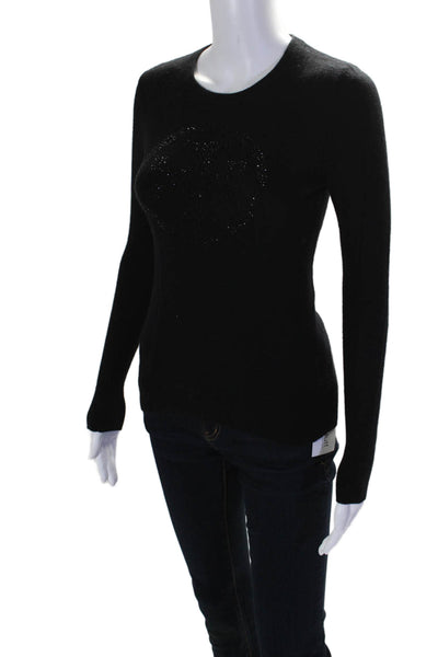 Tory Burch Women's Round Neck Long Sleeves Embellish Sweater Black Size XS