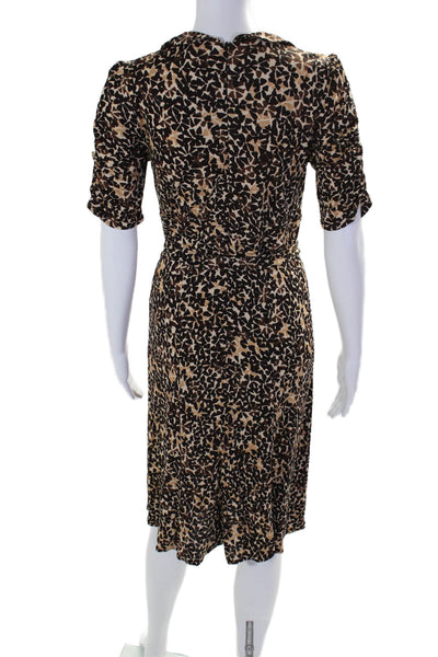 Nanette Lepore Womens Abstract Belted V-Neck Short Sleeve Dress Brown Size 6