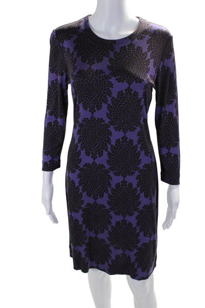 Tory Burch Womens Silk Abstract Round Neck Long Sleeve Dress Purple Size S