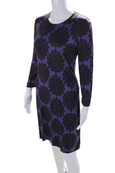 Tory Burch Womens Silk Abstract Round Neck Long Sleeve Dress Purple Size S