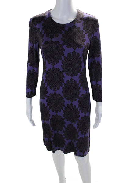 Tory Burch Womens Silk Abstract Round Neck Long Sleeve Dress Purple Size S