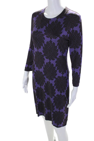 Tory Burch Womens Silk Abstract Round Neck Long Sleeve Dress Purple Size S