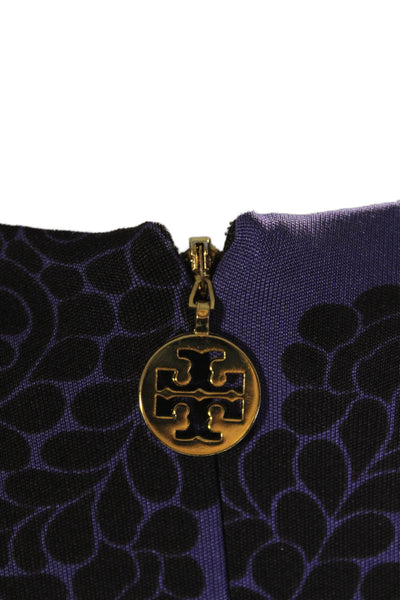 Tory Burch Womens Silk Abstract Round Neck Long Sleeve Dress Purple Size S