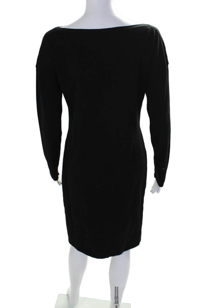 Tahari Womens Cotton Blend Abstract Print Knit Long Sleeve Dress Black Size M