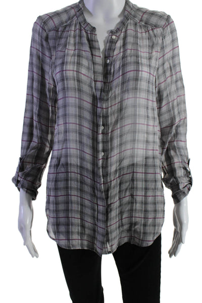 Joie Womens Silk Long Sleeve Collard Button Up Plaid Blouse Gray Size S