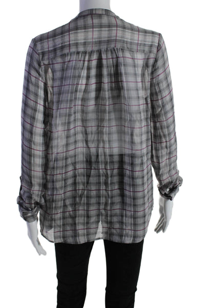 Joie Womens Silk Long Sleeve Collard Button Up Plaid Blouse Gray Size S