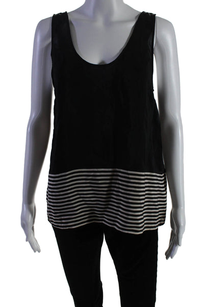 Joie Womens Silk Sleeveless Round Neck Stripped Sleek Tank Blouse Black Size S