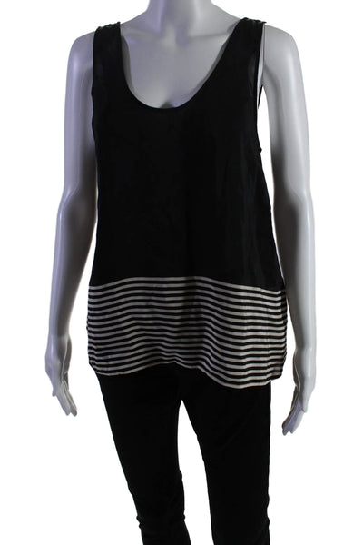 Joie Womens Silk Sleeveless Round Neck Stripped Sleek Tank Blouse Black Size S