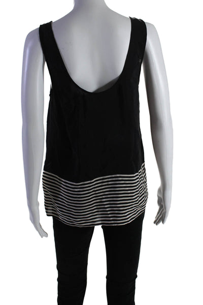 Joie Womens Silk Sleeveless Round Neck Stripped Sleek Tank Blouse Black Size S