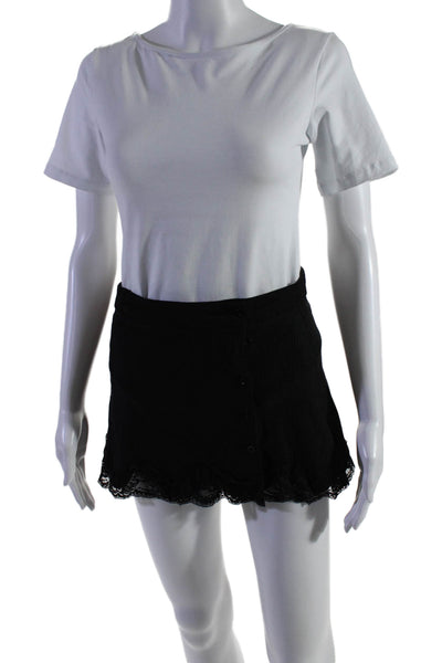 UNIF Womens Textured Lined Lace Trim Button Stripe Mini Skirt Black Size S