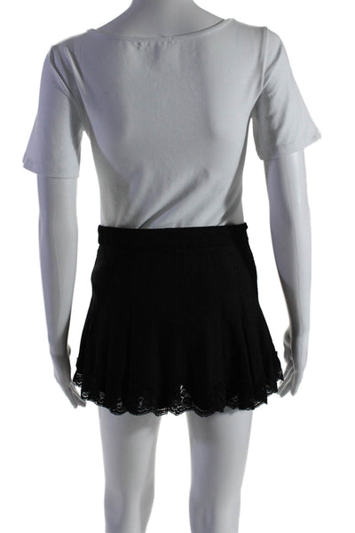 UNIF Womens Textured Lined Lace Trim Button Stripe Mini Skirt Black Size S