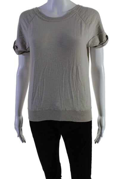 Inhabit Womens Cotton V Neck Short Sleeved Ribbed Hem Knit Top Beige Size S