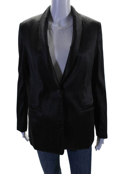 The Row Womens Satin Single Breasted Blazer Jacket Black Size 12