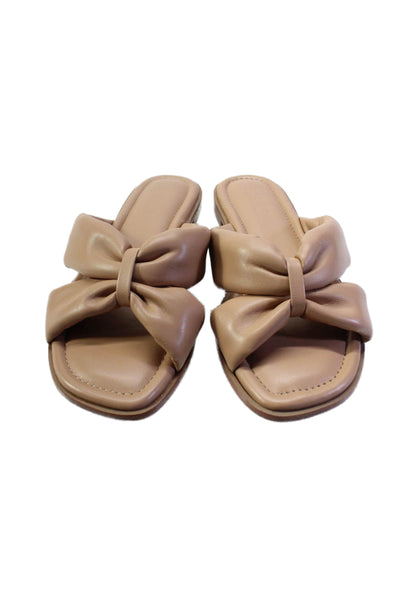 Schutz Womens Leather Deluxe Soft Bow Strapped Sandals Mules Honey Beige Size 7