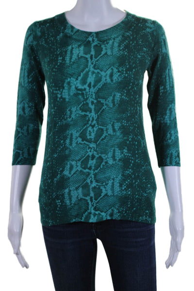 J Crew Womens Merino Wool Animal Print Long Sleeve Sweater Top Green Size S