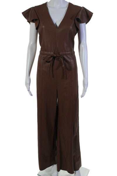 Sachin & Babi Womens Vegan Leather V-Neck Sleeveless Jumpsuit Brown Size 10