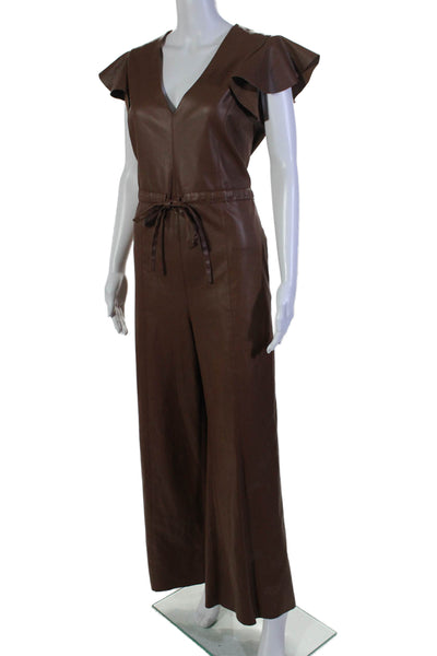 Sachin & Babi Womens Vegan Leather V-Neck Sleeveless Jumpsuit Brown Size 10