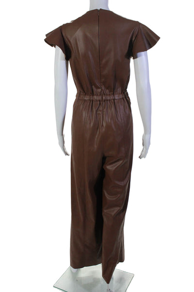 Sachin & Babi Womens Vegan Leather V-Neck Sleeveless Jumpsuit Brown Size 10