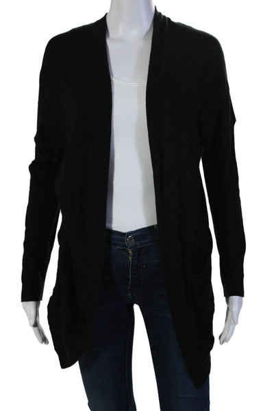 Ella Moss Womens Textured Long Sleeve Ribbed Knit Cardigan Black Size XS