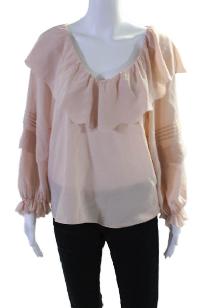 Joie Womens Silk Blush Pink Ruffle V-Neck Long Sleeve Blouse Top Size S