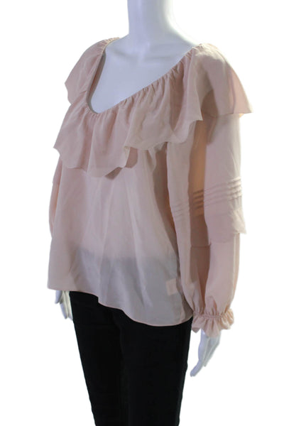 Joie Womens Silk Blush Pink Ruffle V-Neck Long Sleeve Blouse Top Size S