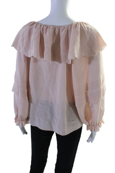 Joie Womens Silk Blush Pink Ruffle V-Neck Long Sleeve Blouse Top Size S