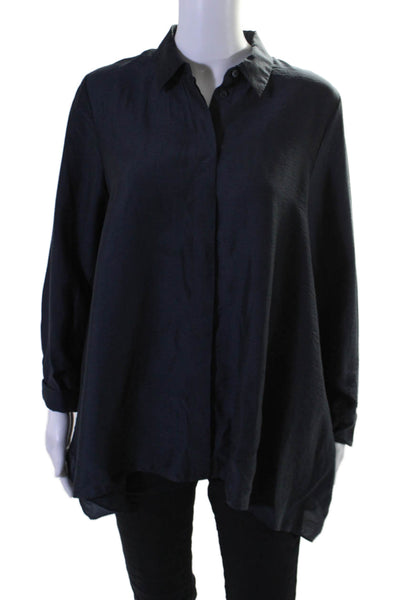 COS Womens Crew Neck Long Sleeves Light Button Down Blouse Black Size 8