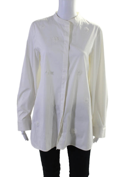 Lafayette 148 New York Womens Beaded Button Down Shirt White Size Medium