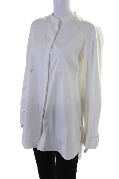 Lafayette 148 New York Womens Beaded Button Down Shirt White Size Medium