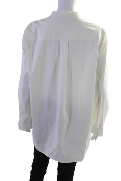 Lafayette 148 New York Womens Beaded Button Down Shirt White Size Medium