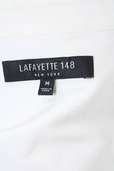 Lafayette 148 New York Womens Beaded Button Down Shirt White Size Medium