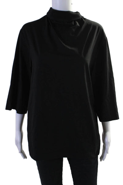 COS Womens Long Sleeves Tie Neck Tee Shirt Black Cotton Blend Size Medium