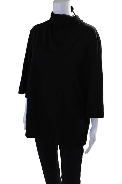 COS Womens Long Sleeves Tie Neck Tee Shirt Black Cotton Blend Size Medium