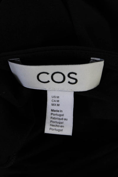 COS Womens Long Sleeves Tie Neck Tee Shirt Black Cotton Blend Size Medium