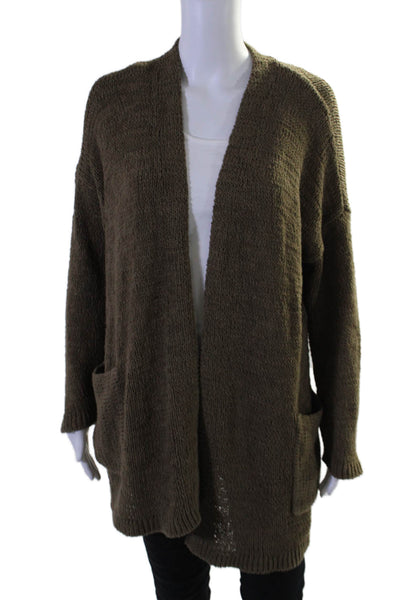 Eileen Fisher Womens Long Sleeves Open Front Cardigan Sweater Brown Size Small