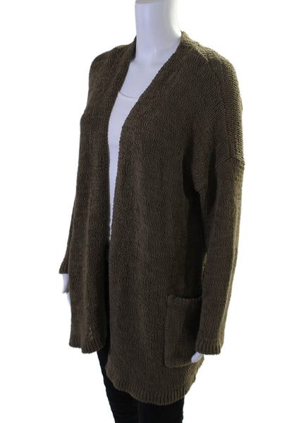 Eileen Fisher Womens Long Sleeves Open Front Cardigan Sweater Brown Size Small